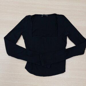ZARA Black Square Neck Long Sleeve Top – Size Small